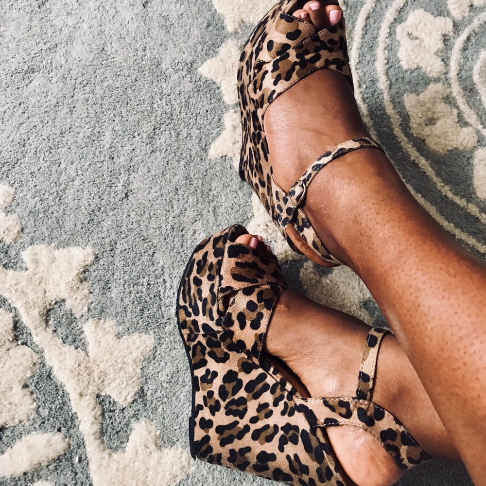 Leopard print wedge heels
